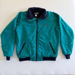 Vintage 90s LANDS END Fleece Lined Warm Up Squall Jacket Teal Coat Large